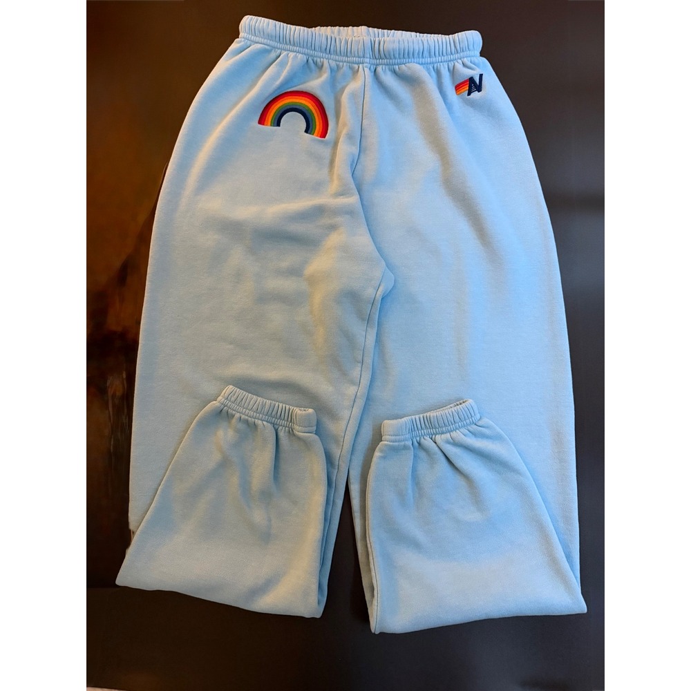 Aviator Nation Blue Sweatpants Size Large Rainbow Logo Drawstring